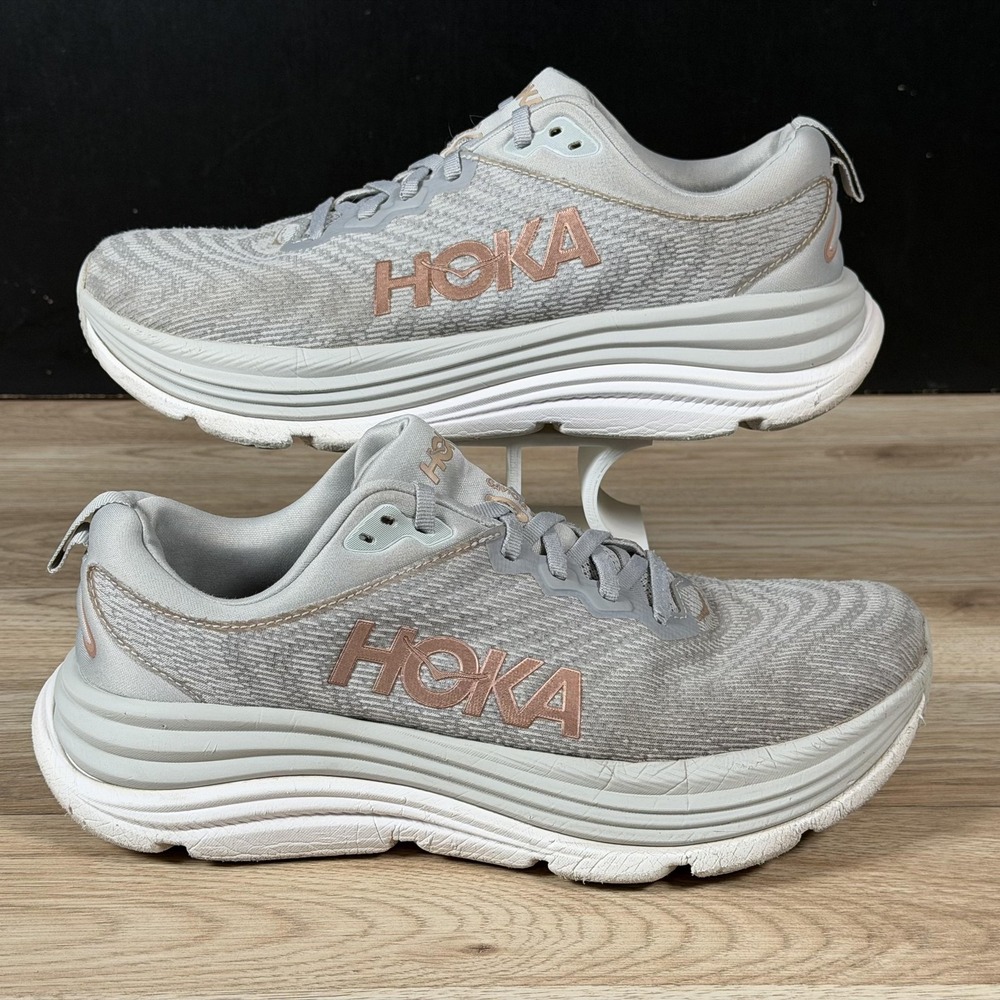 Hoka One One Gaviota 5 Shoes Women 9.5 Grey Rose Gold Running 1134235 HMRG